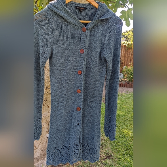 BCBGMAXAZRIA Hooded Cardigan in Slate Blue (M) - Picture 2 of 5